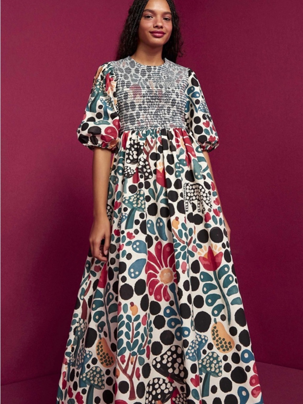 Farm Rio mushroom forest organic midi dress